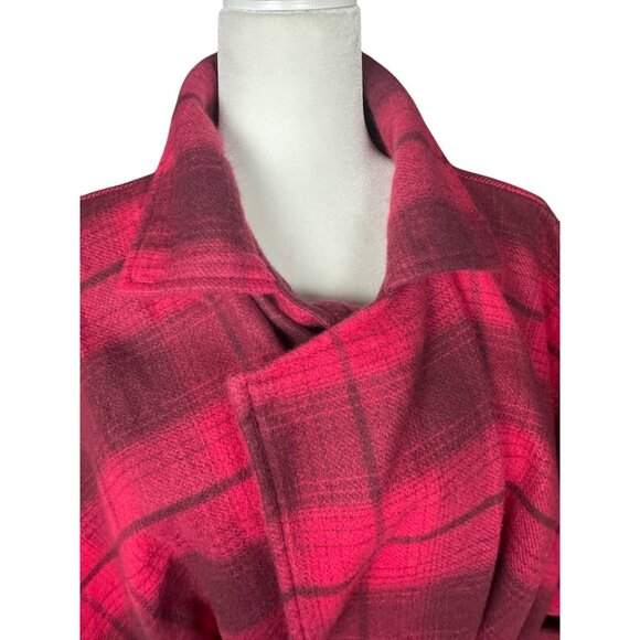 Isaac Mizrahi Women’s Red Plaid Poncho Cape Jacket O/S Belted Fringe Cozy Fall - Picture 5 of 11